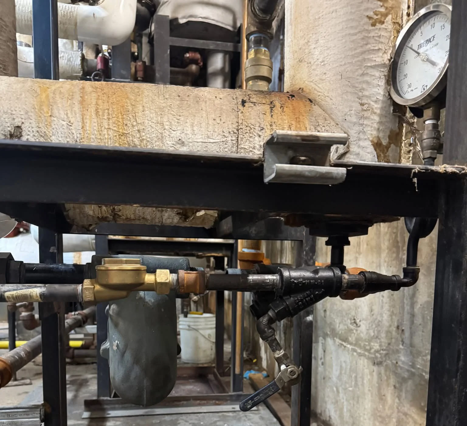 Steam System Strainer Assembly Commercial steam system strainer and condensate piping assembly
