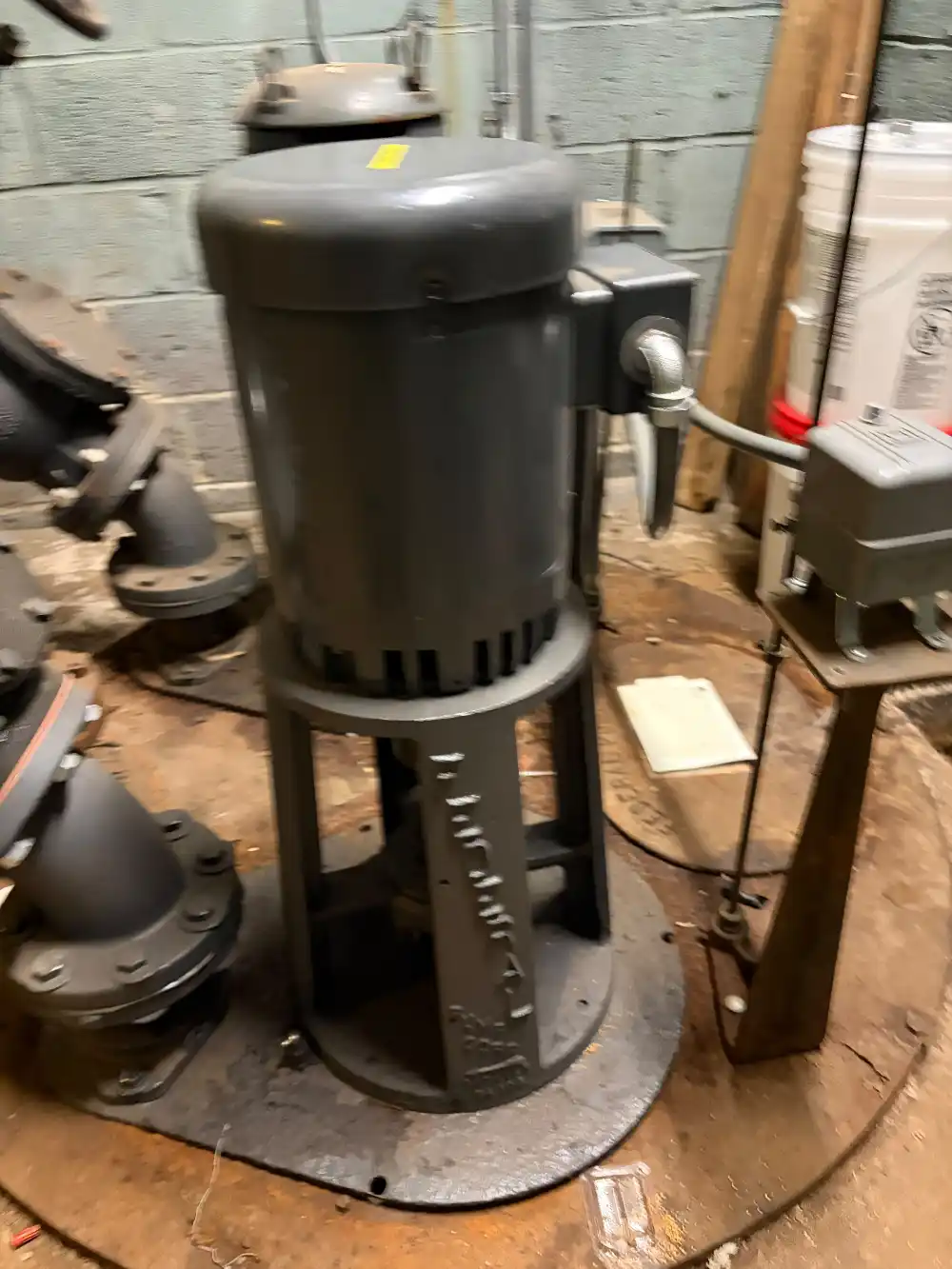 Commercial Vertical Sump Pump Installation Commercial vertical sump pump system installed in a New York City mechanical room